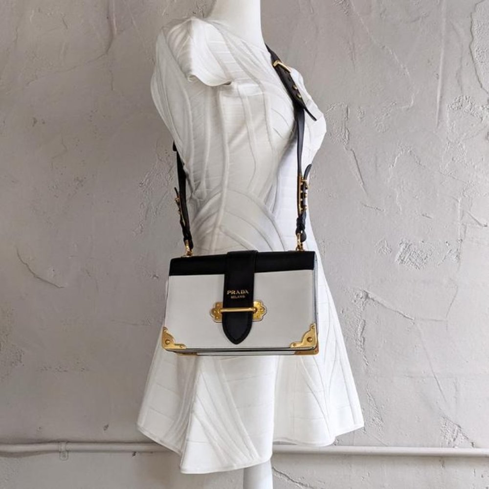 SOLDPrada White Leather Large Cahier Crossbody Bag - Picture 10 of 10